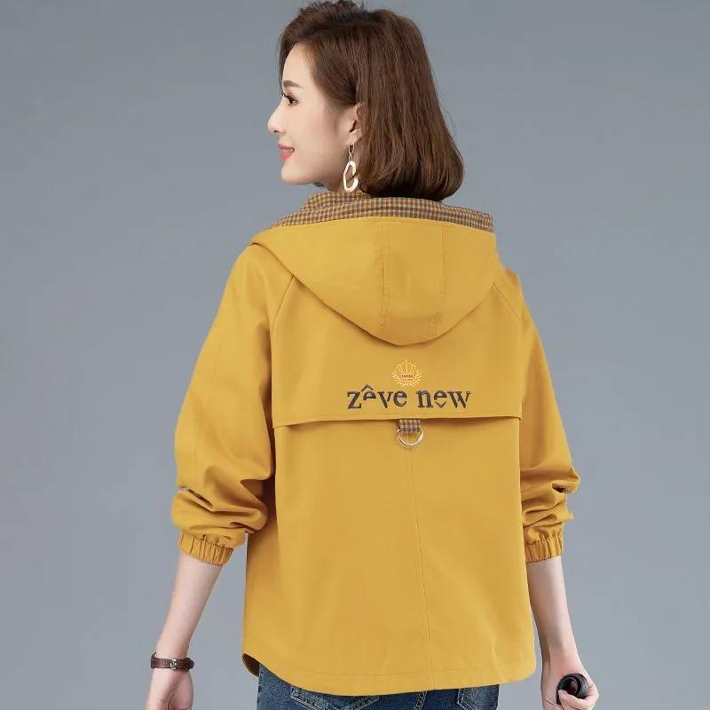 Kurzer Herbst-Trenchcoat für Frauen mit Kapuze, lässig, Übergröße, Windjacke, Oberteile, lockere Frühlingsjacken, weiblich