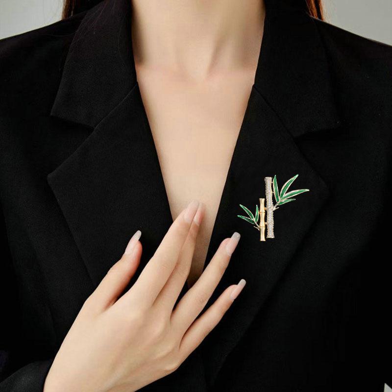 High Sense Niche Temperament Corsage Exquisite Zircon Suit Sweater Pin Accessories Rising Bamboo Brooch Women