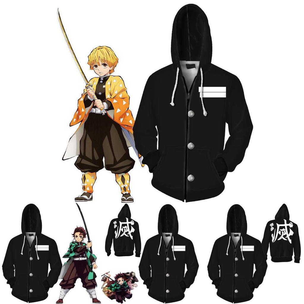 Demon Anime Slayer Kimetsu No Yaiba Zipper Hoodies Sweatshirts Long Coat Sleeve