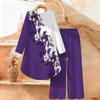 Floral Print Print Two Piece Outfit Women Long Sleeve Irregular Hem Tunic Top Wide Leg Pants Casual Matching Set