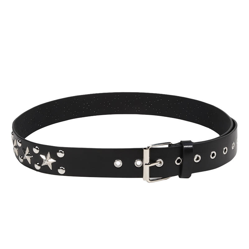 1Pcs Casual Punk Star Rivet Belt Y2K Fashion Black PU Metal Pentagram Rivet Belts Gothic Jeans Skirts Versatile Women Girls Waist Belts