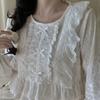 Golden Velvet Lace Trim Pajama Set for Women - Long-Sleeved & Pants, Autumn/Winter Court Style, Luxuriously Comfortable Homewear.