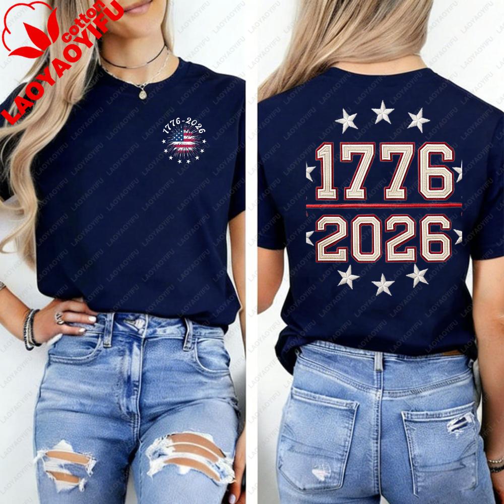 Embroidered America Anniversary Shirt US 250 Years Sweatshirt We The People Independence Day Patriotic Tee with USA Flag
