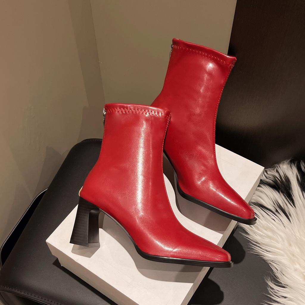 Fashion Fashion Square Toe Office and Career Ladies Shoes 2024 High Quality Back Zip Women's Boots Hot Sale Plus Size Solid Ankle Boots