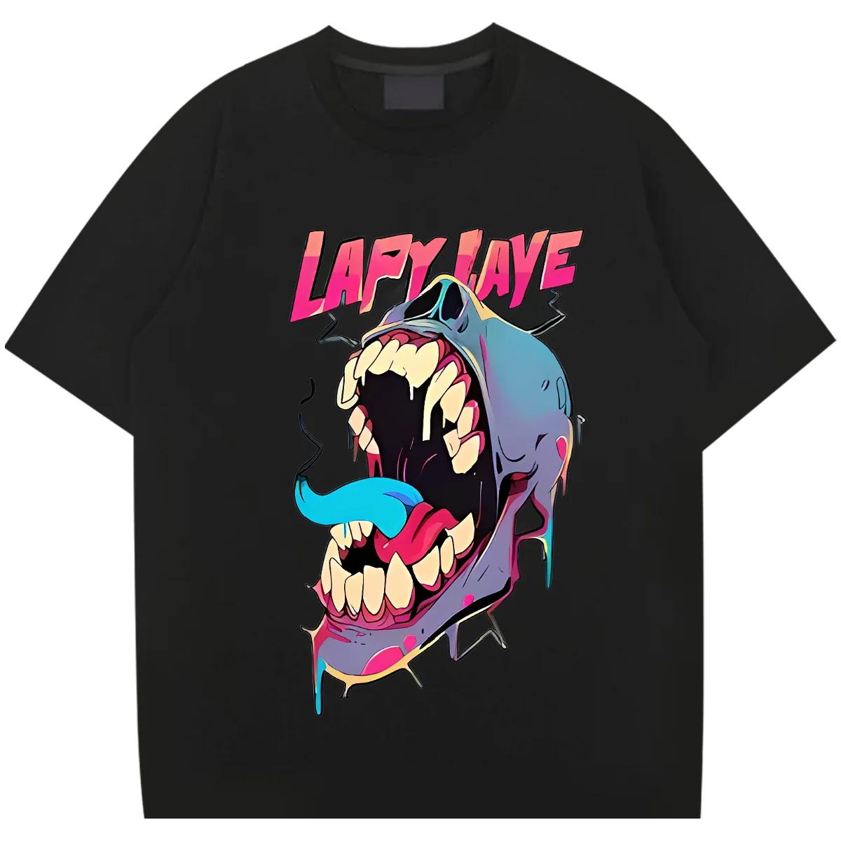 

LAPY Футболка с круглым вырезом, оверсайз, свободного кроя, Харадзюку, мужская, женская, дизайн, специальная, хип-хоп одежда, модные уличные футболки, дышащие топы XXXXXL чёрный