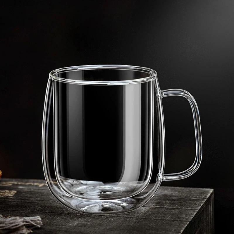 For Double-layer Wall Transparent Cup Coffee Milk Drink Mug High Borosilicate Glass Drinkware Heat Resistant Household Office