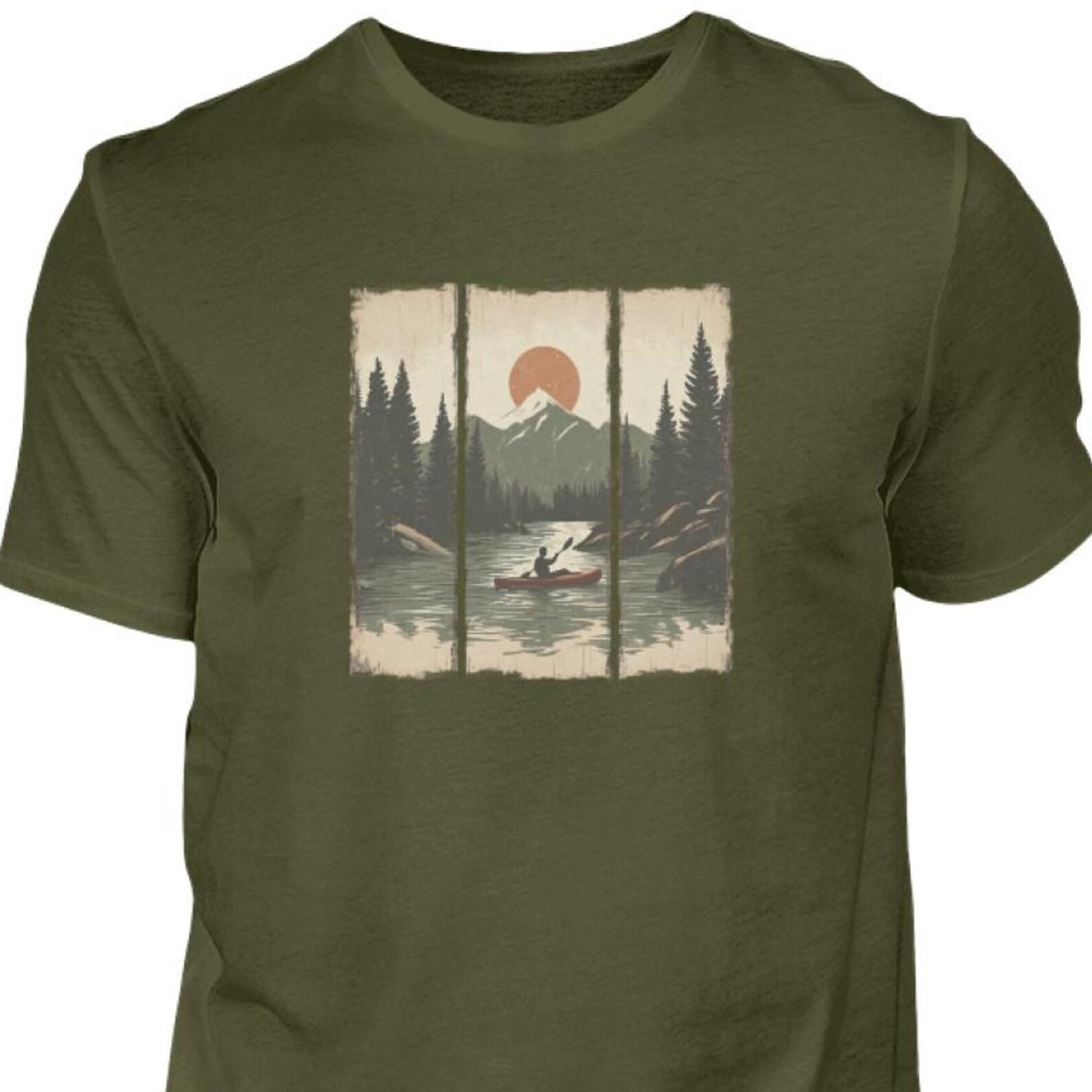 Kayak T-Shirt, Vintage Canoe Shirt, Paddling Gift, Landscape Nature Tee, Outdoor Adventure Shirt, Lake Mountains Forest Shirt, Nature Lover XL