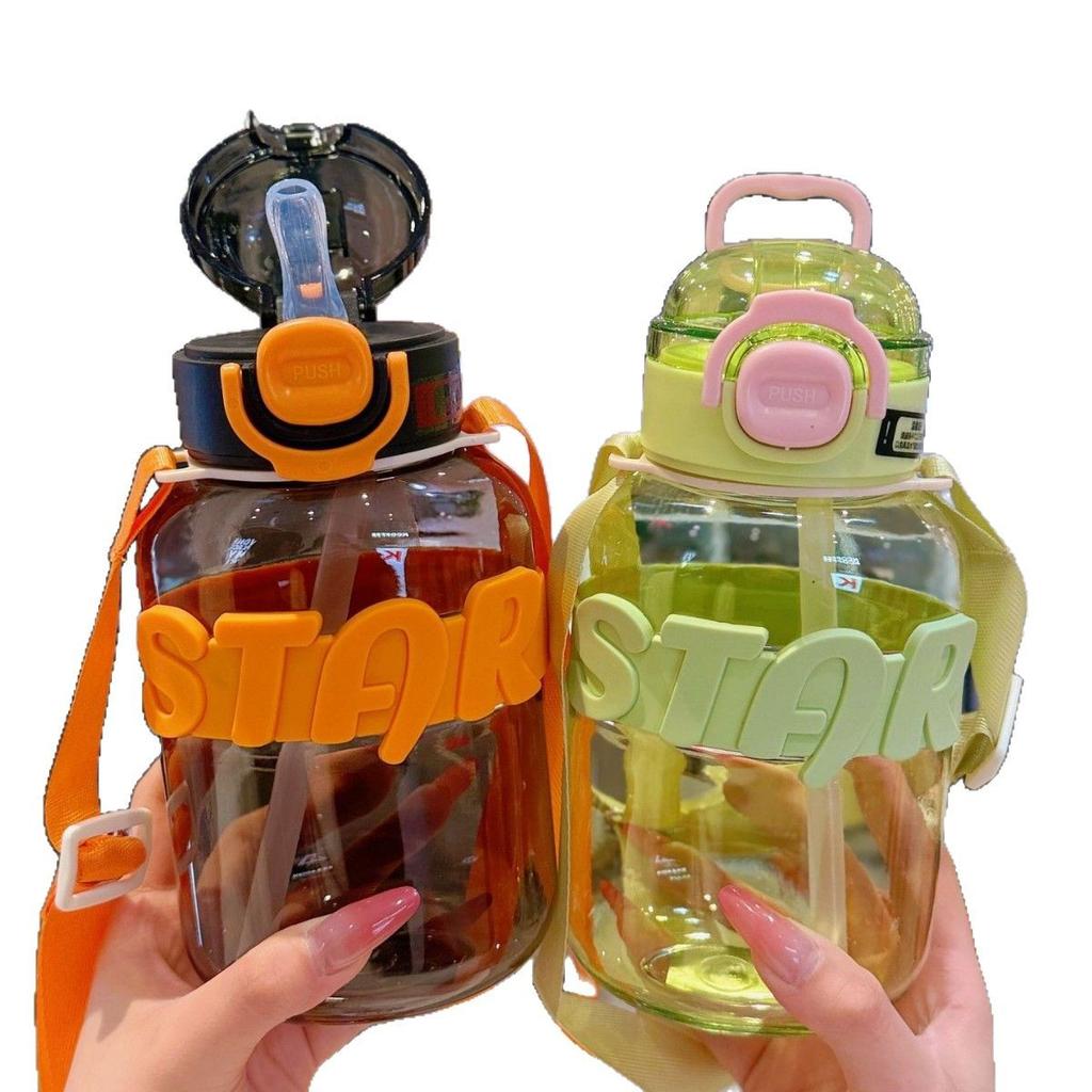 Water bottle Children's water cup Big belly cup Student large capacity plastic cup Big belly straw cup New summer portable kettle