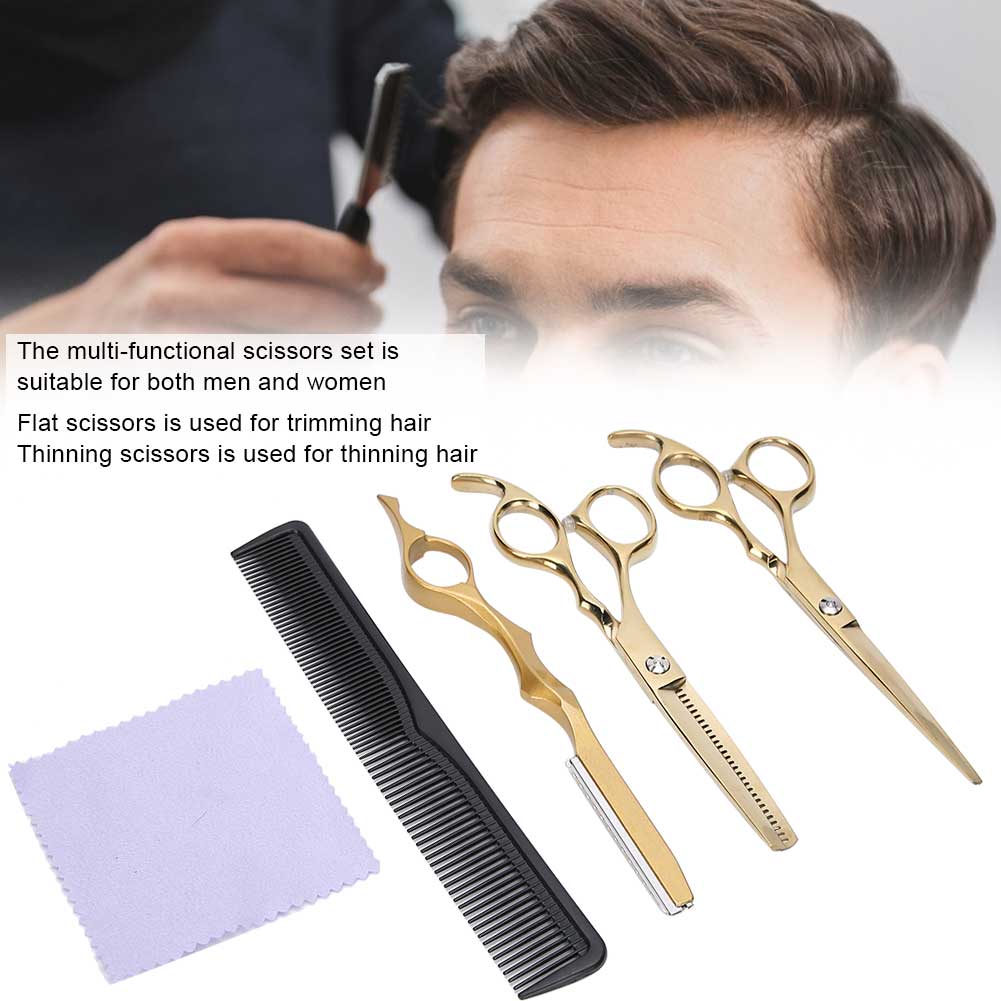 Hairdressing Scissors Set Thinning Haircut Scissors Knife Comb Hair Styling Tool Gold
