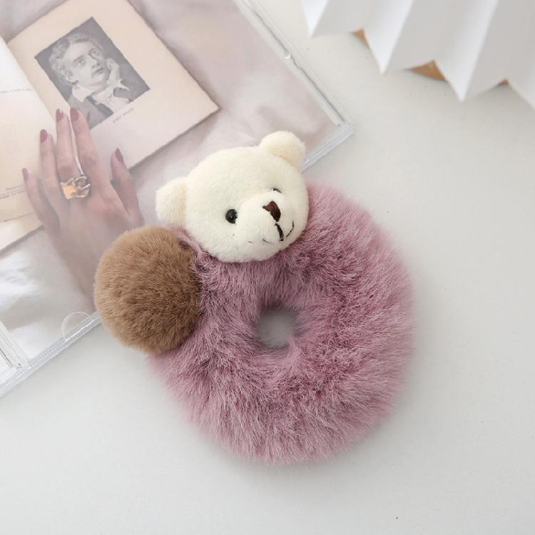 Cute Elastic Plush Bear Hair Ties Furry Ball Ponytail Holder Lovely Elastic Band