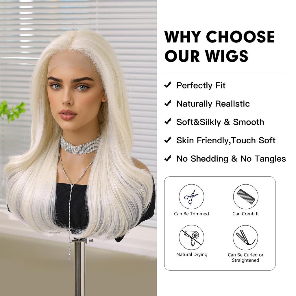 LOUIS FERRE 13x6 Lace Wig Long Wavy Light Blonde Wigs for Women Daily Party Cosplay Wedding High Density Heat Resistant