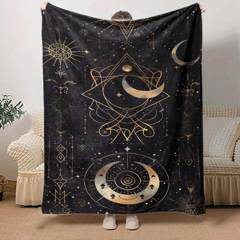 1pc Moon Printing Lightweight Flannel Blanket, Comfortable and Warm Blanket, for Camping Sofa Bed and Couch Office, in All Seasons