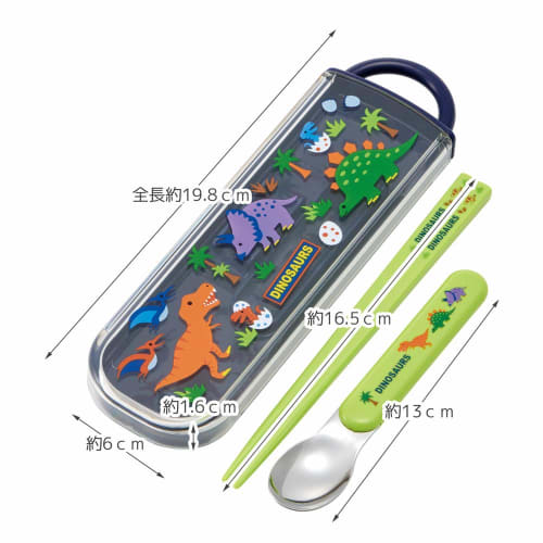 Skater Chopstick Spoon Set Dinosaur CCA1 Made In Japan-A