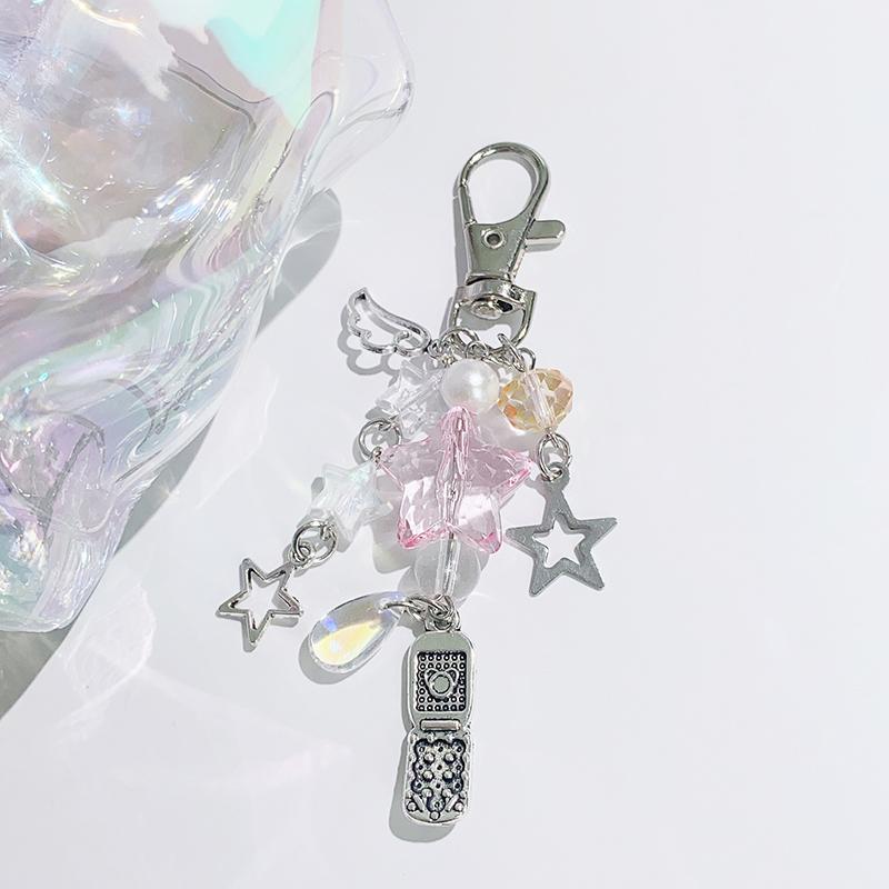 Korean Fresh Cute Star Phone Lanyard Keychain Y2K Sweet Girly Keyring Bag Pendant Key Accessories For Girls Gift