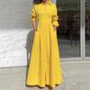 25 European and American women's clothing elegant temperament loose casual single-breasted slit shirt skirt dress long skirt