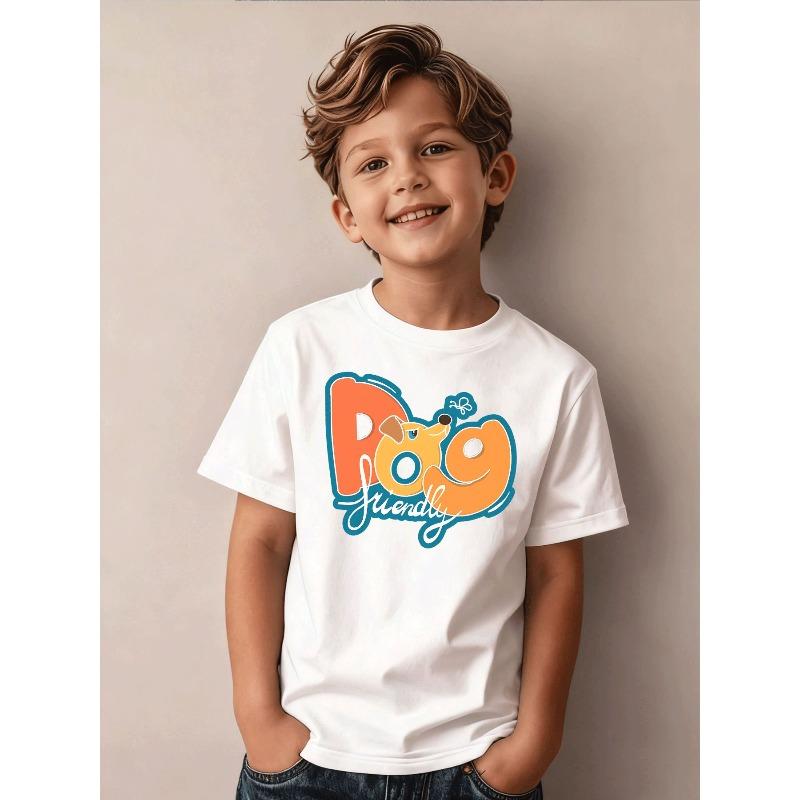 Boys Summer Crew Neck Short Sleeve T-Shirt with Creative Letter Print 110