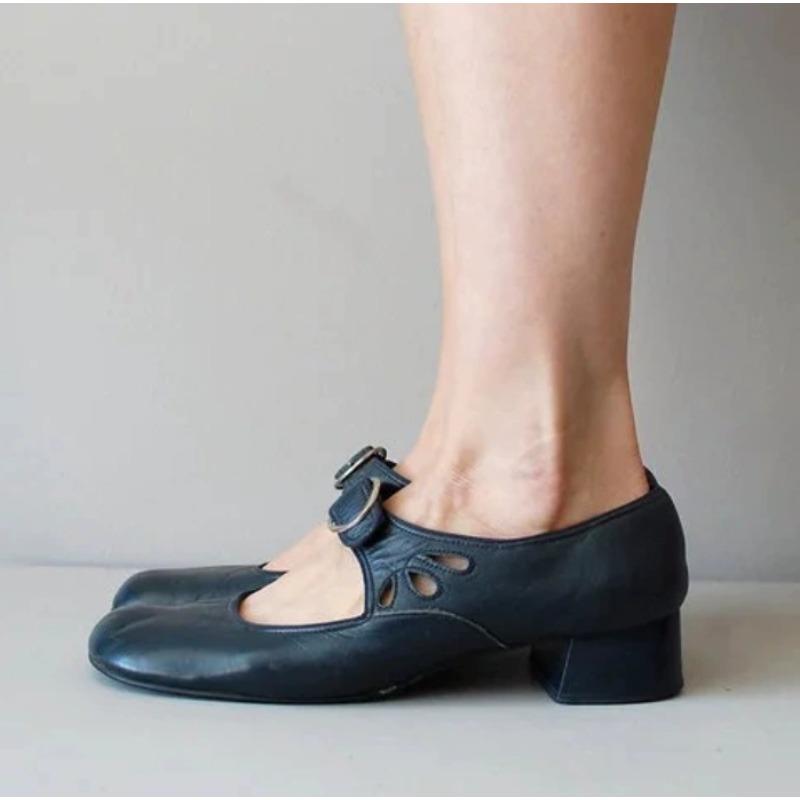 Fashion New Style Popular Women's Shoes Spring Low Heels Fashion Single Shoes Buckle Shallow Thick Heels Work Mother Shoes Zapatos Mujer
