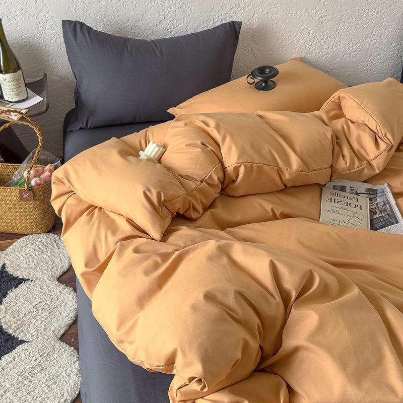 Solid Color Mixed and Matched Washed Cotton 4-piece Set Bed Sheet 4-piece Bed Hat Four-piece Set Simple and Comfortable
