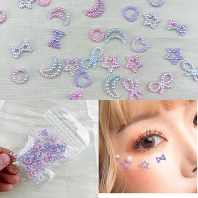 Lolita White Pearl Eye Corner Stickers - Bow, Star & Heart Makeup Decor