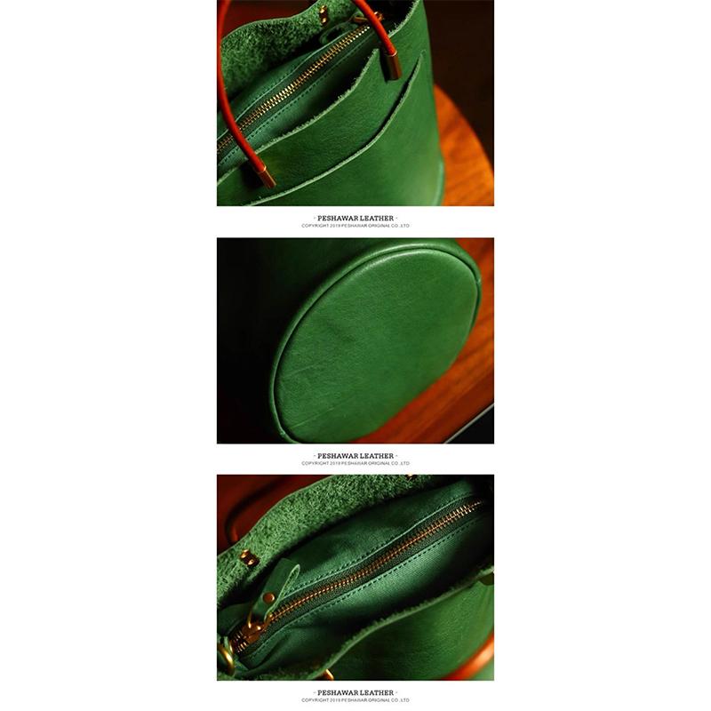 Japanese Green Bucket Bag Fashion Handbag Simple Versatile Pu Leather Trendy New Women's Bag Exquisite Hardware Zipper Handbag