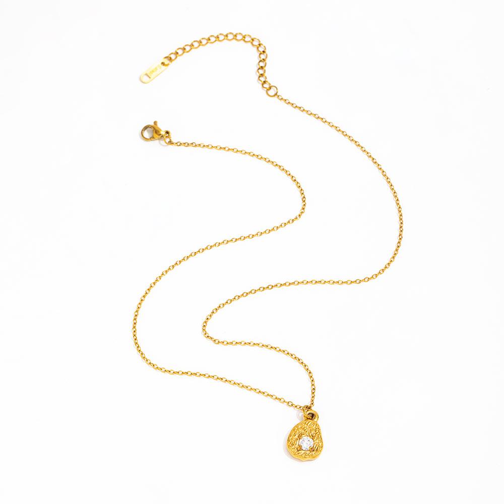 Fenny 18K PVD Plated Waterproof&No Fade Fashion Round Zircon Water Drop Pendant Stainless Steel Necklace for Women