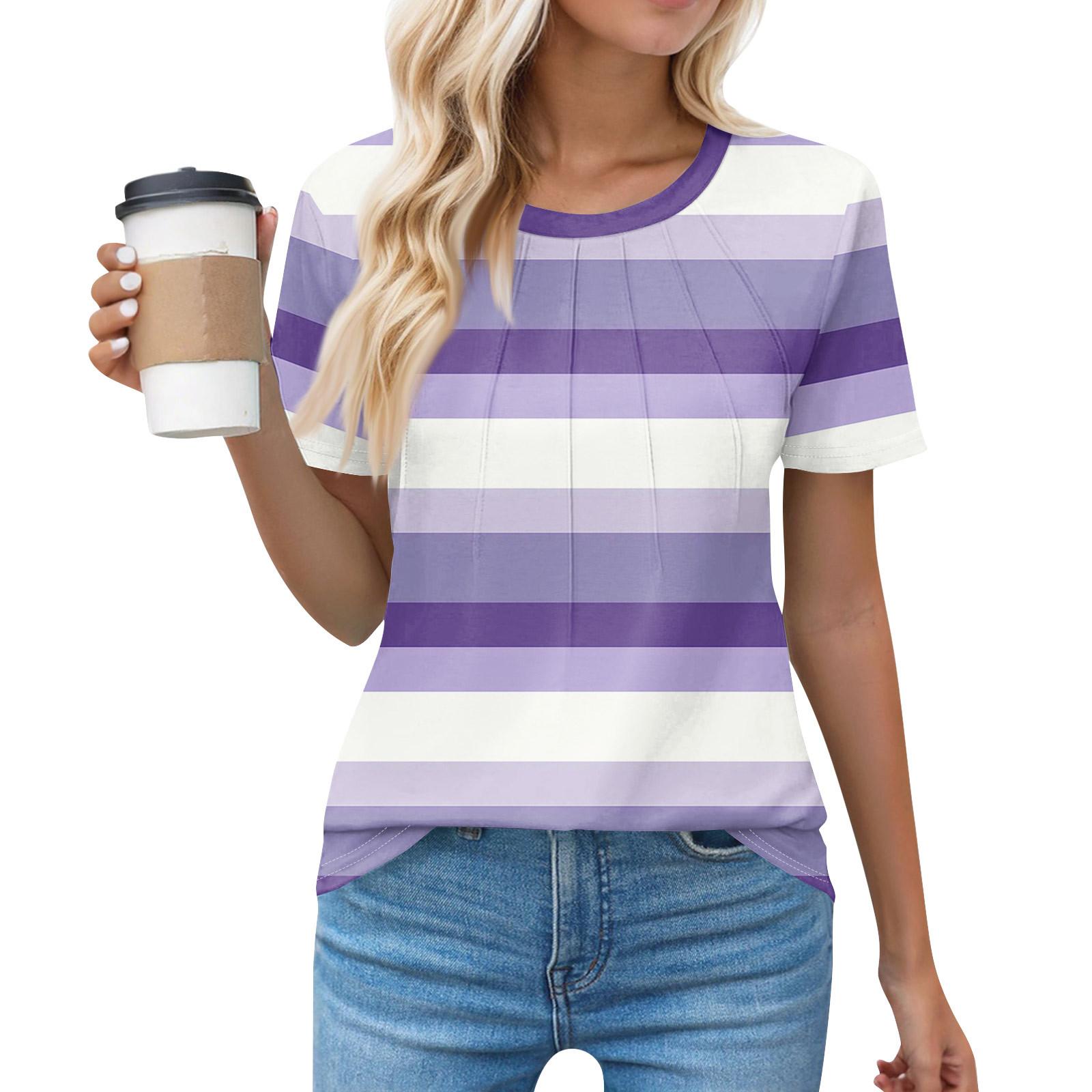 

Футболки для женщин, плиссированные, с круглым вырезом, нарядные, повседневные, блузки с принтом, с коротким рукавом, летние топы, свободный крой XL