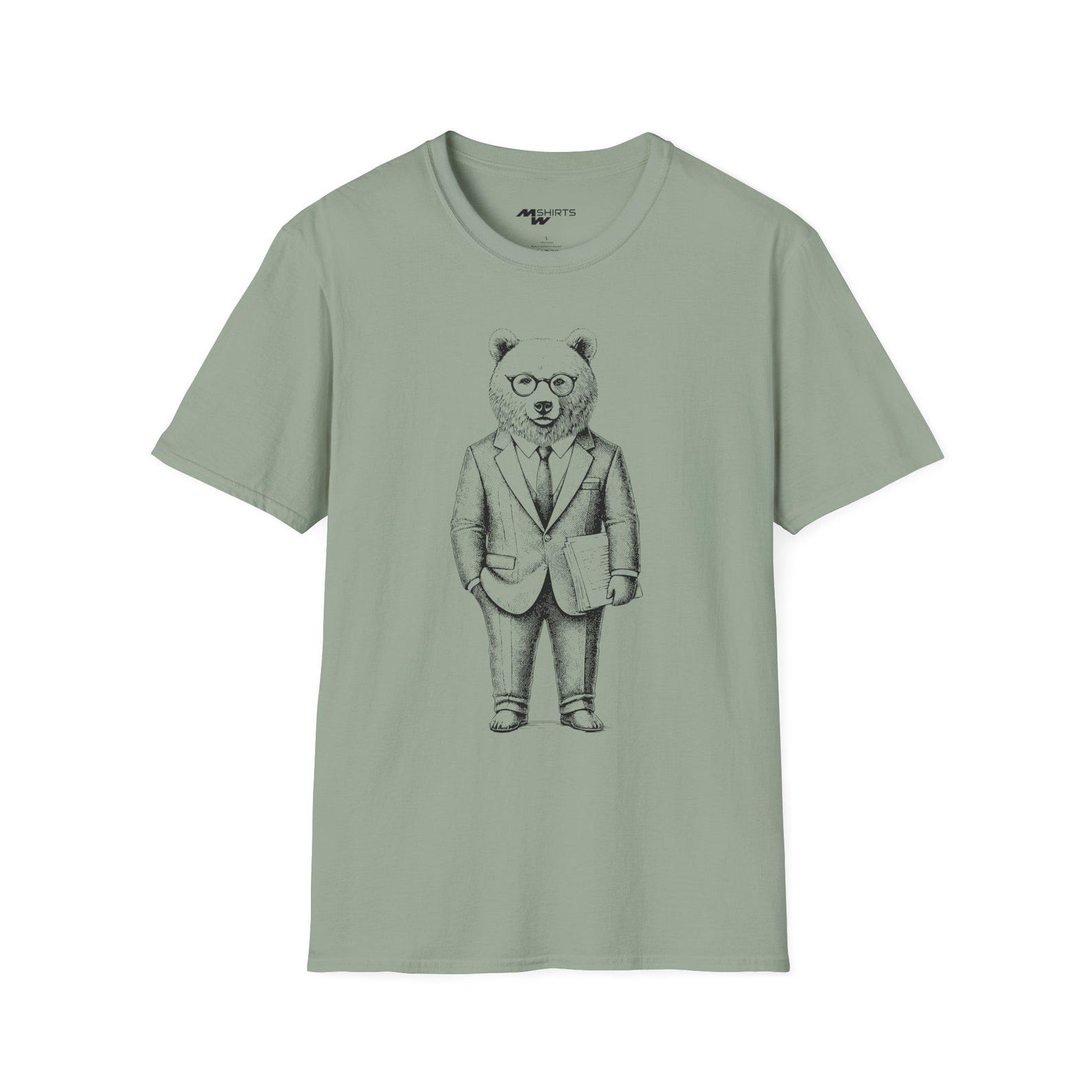 Engraved Bear Office Worker T-Shirt/ Unisex Softstyle T-Shirt 2XL