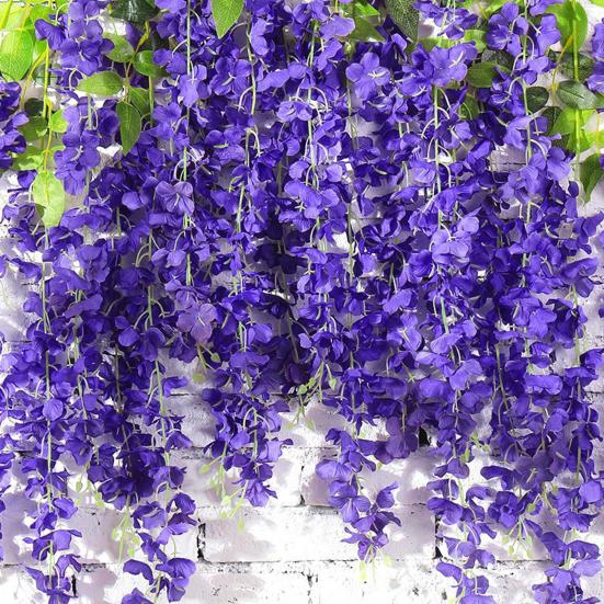 12Pcs Artificial Wisteria 3 Forks Realistic Home Wedding Garden Indoor Outdoor Wall Hanging Colorful Faux Flower Vines Garland Decoration
