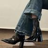 French Small Man High Heel Square Head Temperament Martin Boots 2025 Autumn and Winter New Patent Leather Boots Short Boots Thick Heel