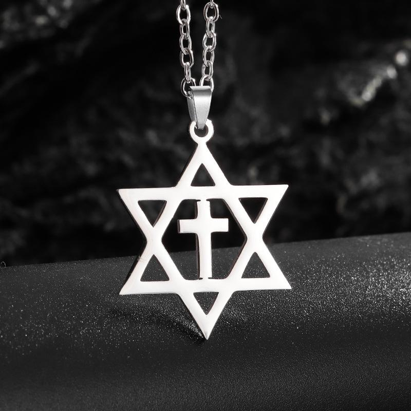 European and American L Hollow Hexagram Pendant Cross Necklace Fashionable Simple Clavicle Chain