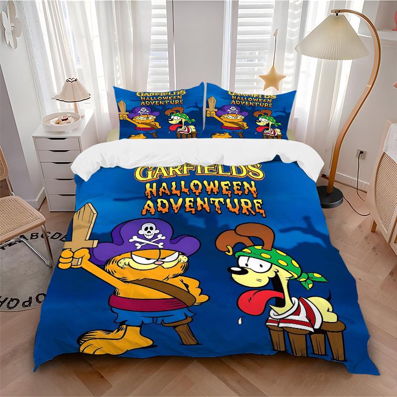 3-teiliges Garfield's Halloween Adventure Muster Bettwäsche-Set (1 Kissenbezug + 2 Kissenbezüge, ohne Füllung), Dieses bedruckte Bettwäsche-Set ist weich