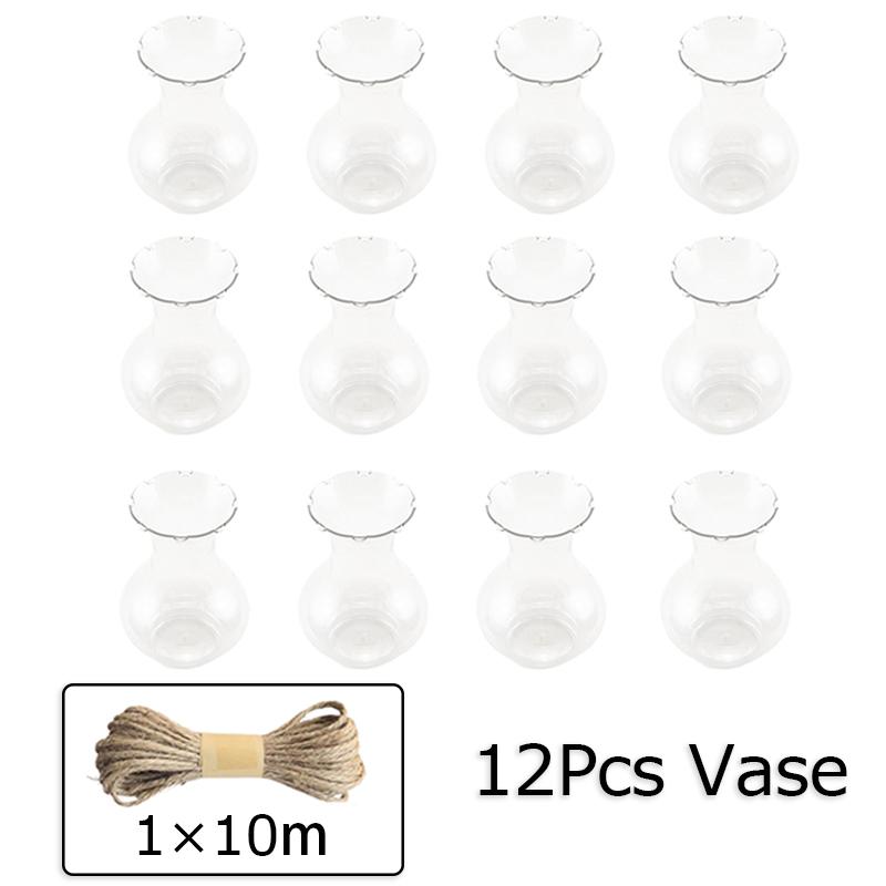 

12шт Пластиковая ваза с бечевкой Вазы для цветов Цветочные кашпо Свадебные центральные украшения Прозрачный деревенский 12PC