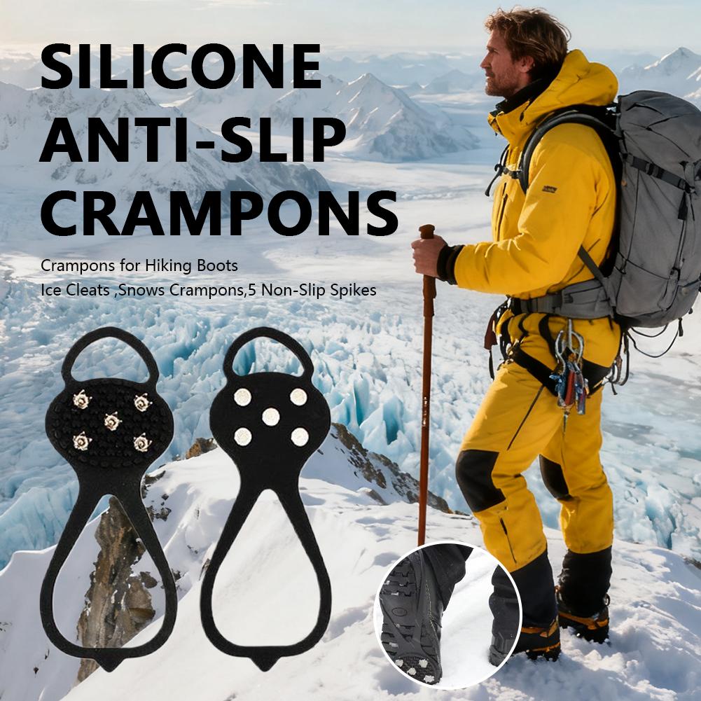 1 Pair 5 Studs Anti-Skid Ice Snow Camping Walking Shoes Winter Safety Boots Universal Professional Climbing Crampons