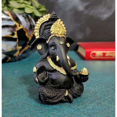 Terrakotta Schwarz Ganesh Idol für Armaturenbrett Kleines Ganesha Murti Ganpati Idol für Heimdeko Puja Lord Ganesh Statue