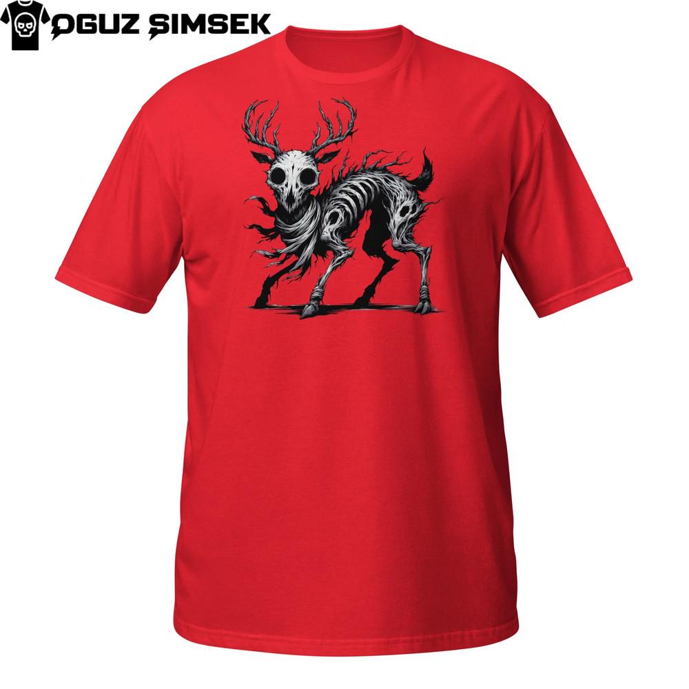 

Skeleton Deer T-Shirt | Forest Spirit with Antlers | Gothic Horror Tee L