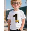 European Size Boys Round Neck Short Sleeved T Shirt with Cartoon Digital Truck Pattern