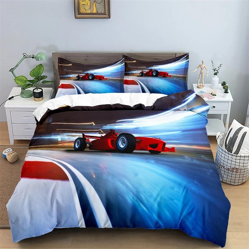 3D Car King Queen Duvet Cover Vintage Lightweight Train Bedding Set for Teens Adult Racing Supercar 2/3pcs Polyester Quilt Cover