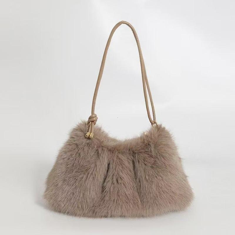 Women Faux Rabbit Fur Plush Shoulder Bag Elegant Soft Crossbody Handbag Fashionable Fluffy Purse Gift For Friends