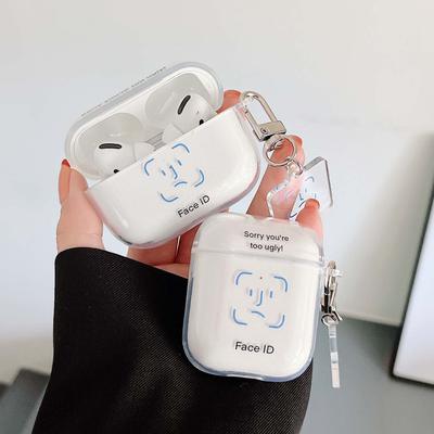 Cute Face Id Letter Silicone With Cartoon Pendant Keychain Earphone Case For Apple Airpods 3 2 1 Pro Bluetooth Charging Box Capa