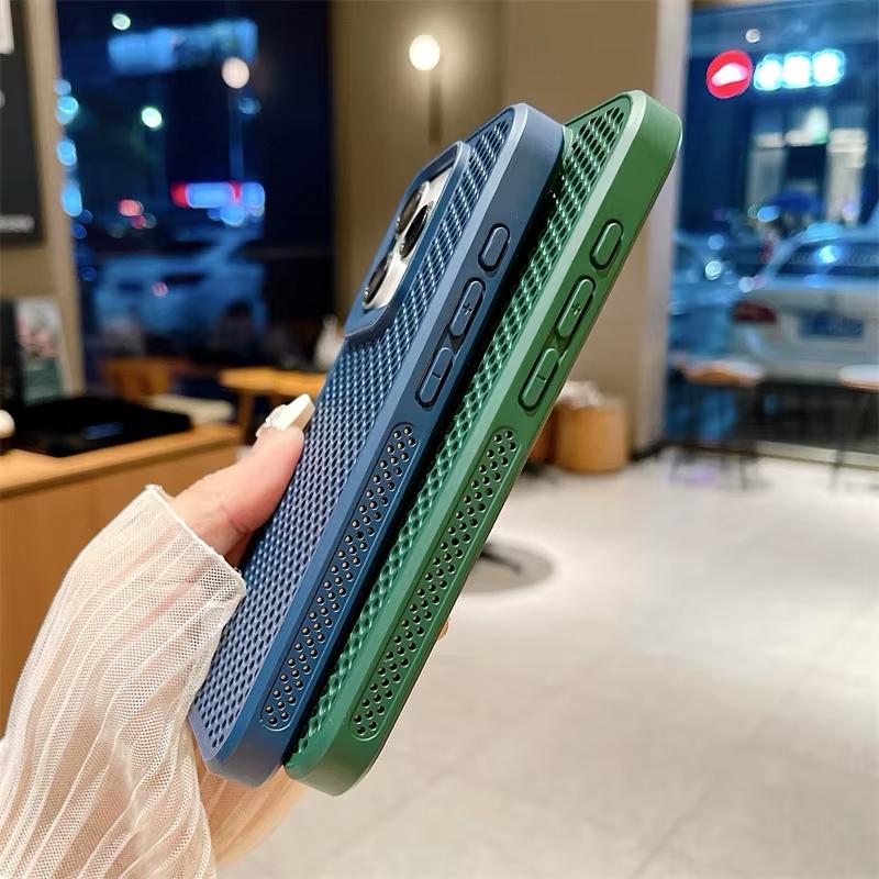 Luxury Heat Dissipation Breathable Mesh Phone Case For iPhone 16 15 14 Plus 13 12 11 Pro Max Shockproof Soft Bumper Hard Cover