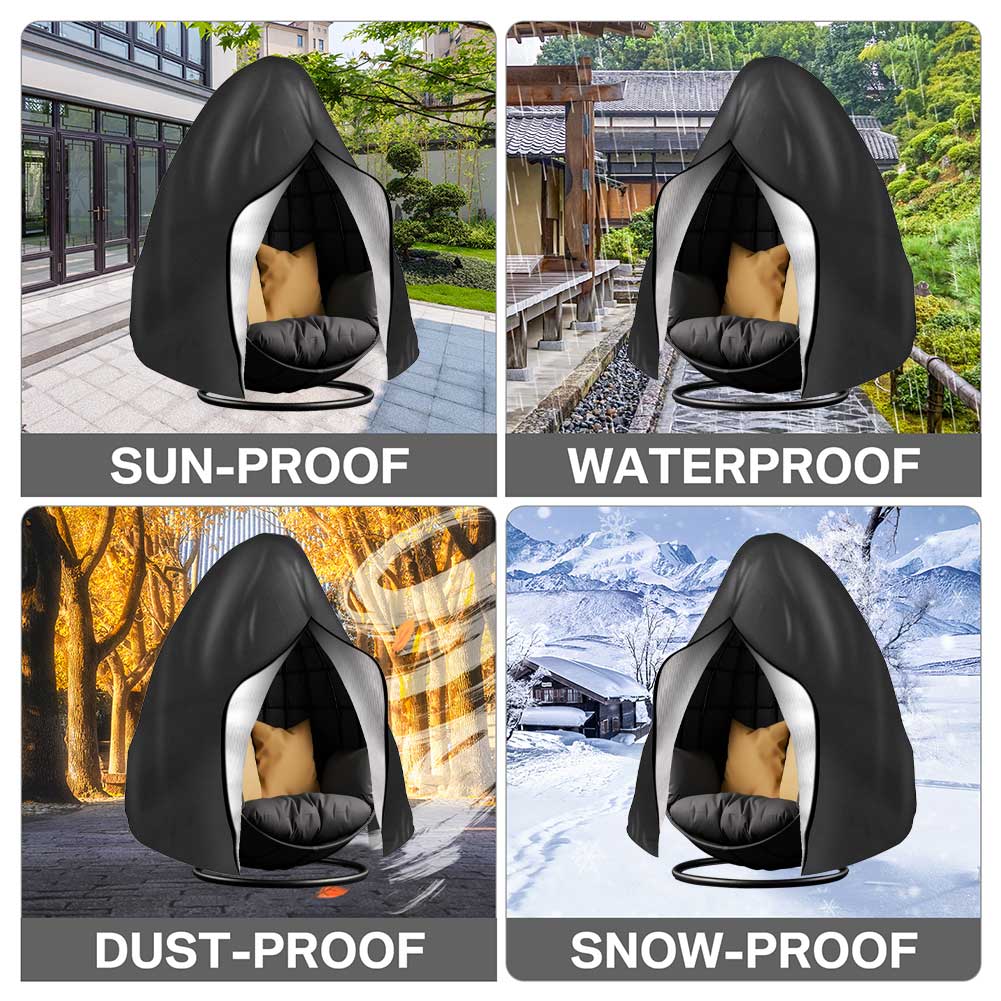 210D Patio Hanging Egg Chair Cover Waterproof Wind-Proof Swing Egg Chair Cover with Zipper Buckle for Outdoor Wicker Single Seat