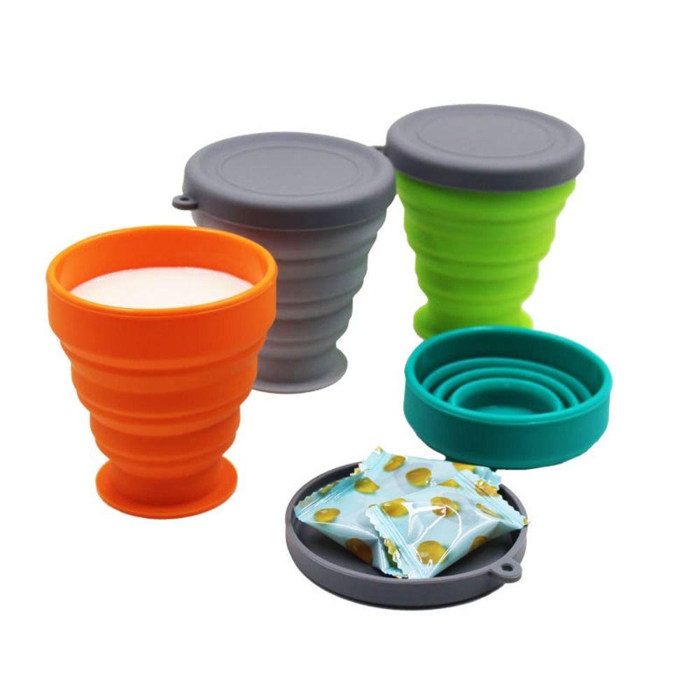 

Food Grade Silicone Foldable Cup with Lid Travel Mug Collapsible Water Cups Camping рожевий