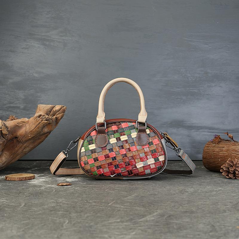 Hand-woven Genuine Leather Color-blocked Shell Bag Hand-held Crossbody Women's Bag
