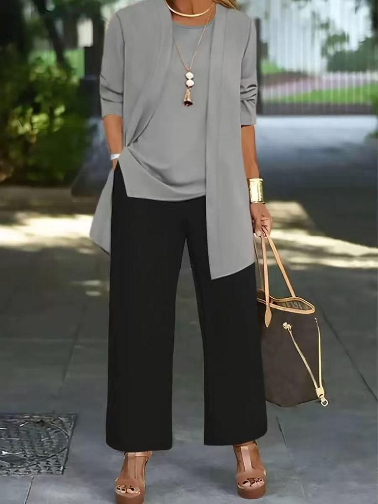 2021 Nadrozmerná jednofarebná trojdielna súprava: Zoštíhľujúci a bruško zakrývajúci ležérny módny outfit pre ženy