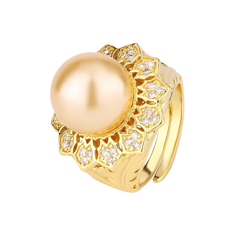 Jewelry Copper Platinum Plated Pearl Ring Women'S 14Mm