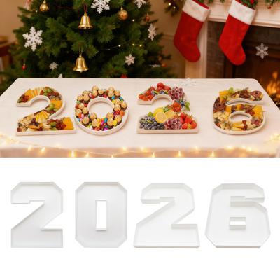 Fillable Cardboard Serving Tray Number 2026 Charcuterie Food Tray Grad Party Candy Dessert Snack Container for Graduation Anniversary New Year Party