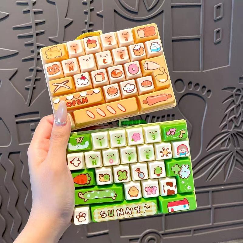 Cute Cartoon 26 Key Keyboard Stress Relief Squeeze Toy Portable Hanging Pendant for Kids Adults Easter Basket Stuffers