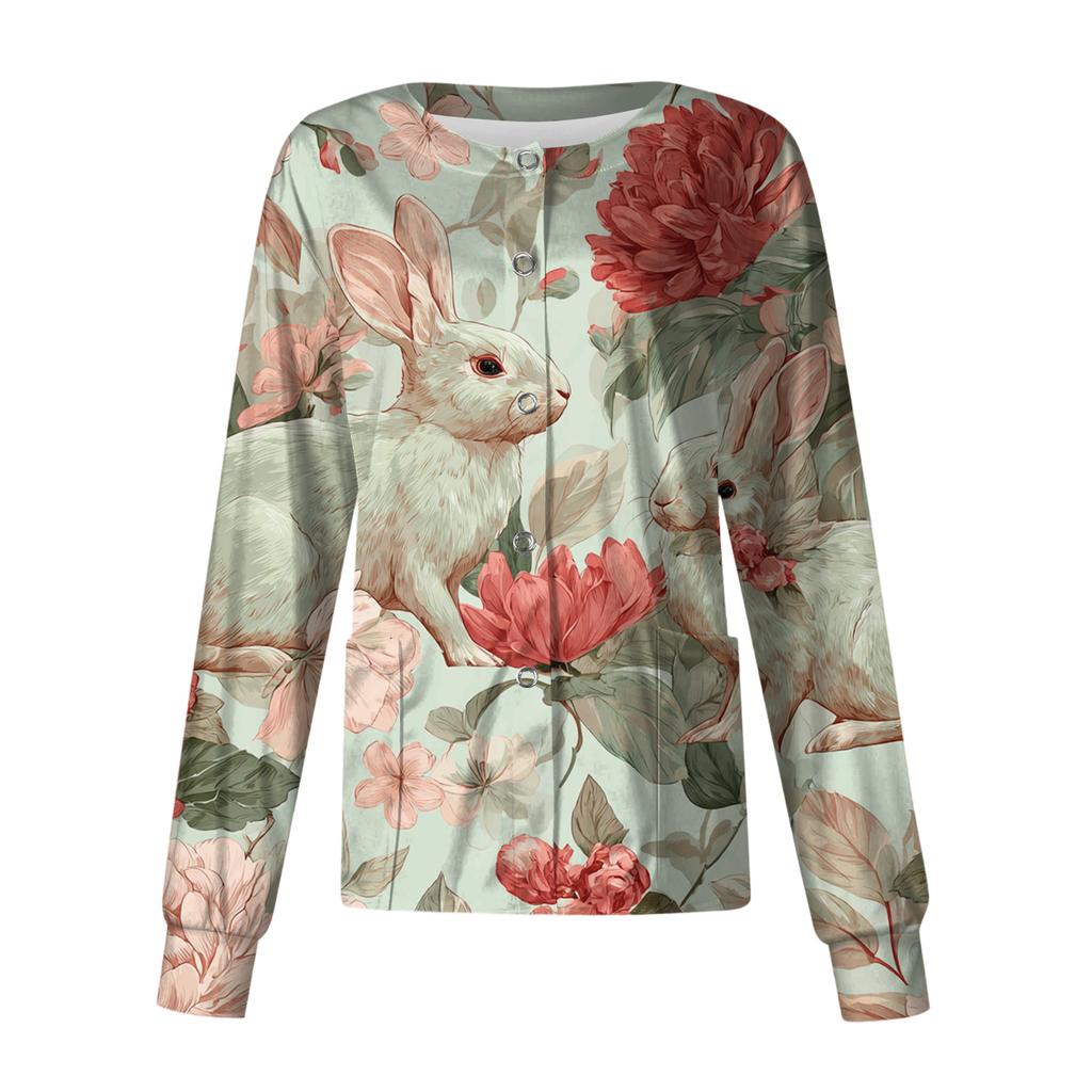 Women's Casual Long-sleeved Single-breasted Printed Protective Clothing Cardigan Top