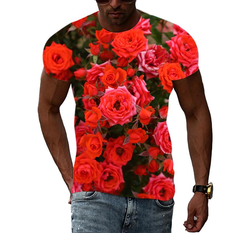 Summer Rose Flower Graphic T Shirts For Men and Women Fashion Casual Personality O-neck Print T-shirt 3D Harajuku Style Tee Top