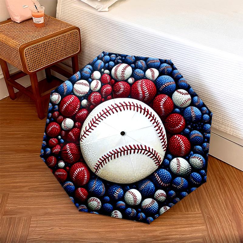 

1 PC Automatic Folding Umbrella - Baseball Artwork Pattern, Portable & Foldable Design with 8 Ribs, Christmas Birthday Gifts